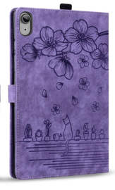 Luxe Bescherm-Etui Hoes Map voor Apple iPad 10 - A16 - 10.9 -       Bloemen en Kat -  Paars