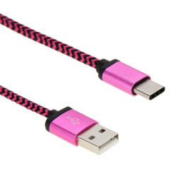 USB C - Oplader en Data Kabel voor Galaxy A Serie - 15cm - Roze/Zwart