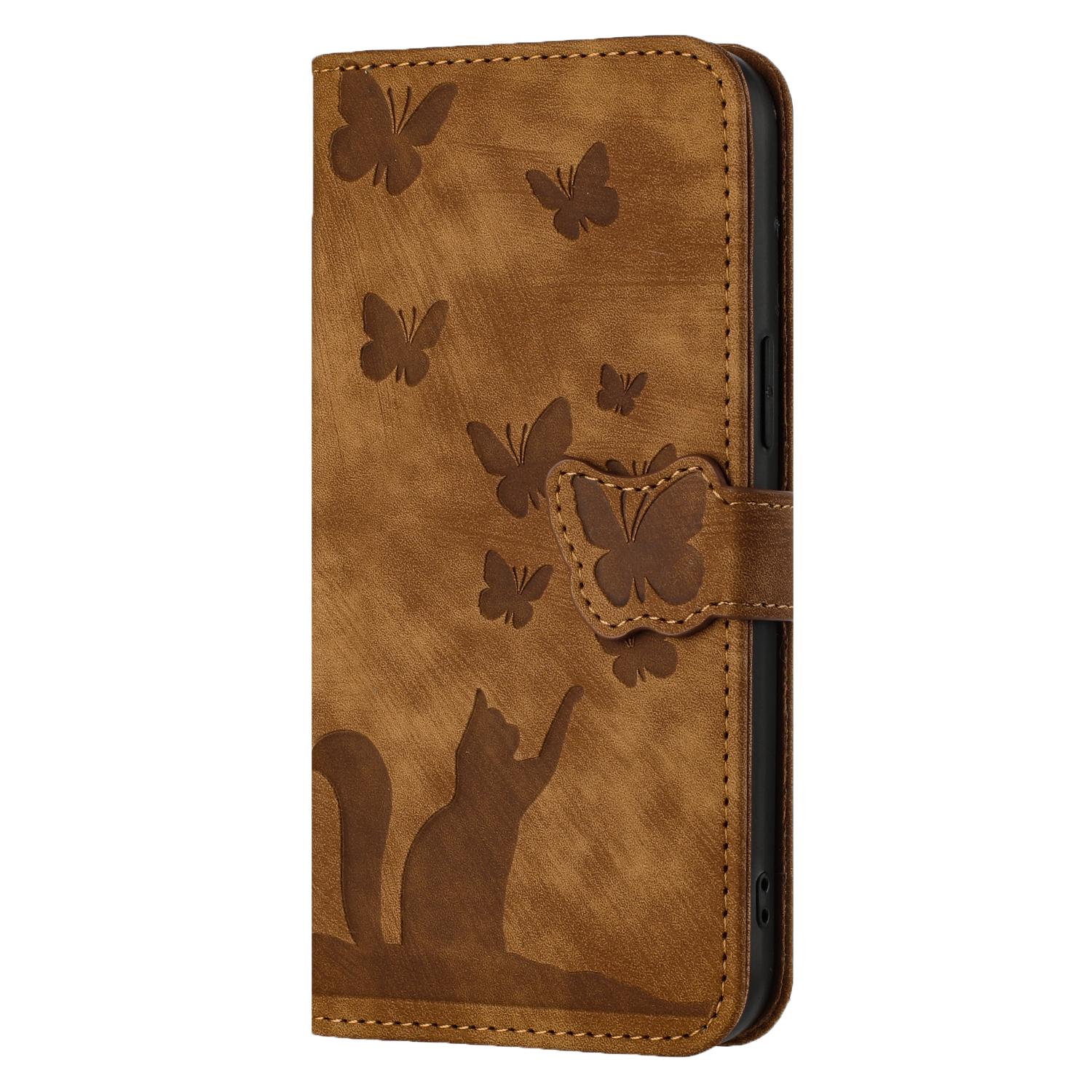 BookCover Hoes Etui voor Samsung Galaxy A16 - A26  -  Vlinders en Kat  - Bruin  - Reliëf