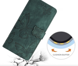 BoekCover Hoes Etui voor Samsung Galaxy A17 - A27 - A26 -  Groen  -  Vlinders -  Reliëf