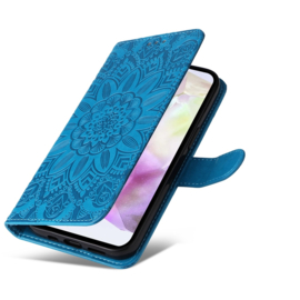 PU BoekCover Hoes Etui voor Samsung Galaxy A36 - A56   Turquoise  -  Bloem-Motief in Reliëf