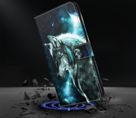 BookCover Hoes Etui voor iPhone 13 - iPhone 14   Wolf   3D Effect