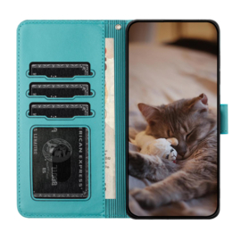 BookCover Hoes Etui voor Samsung Galaxy A56 - A36  -  Turquoise  - Katten op Muurtje - Reliëf