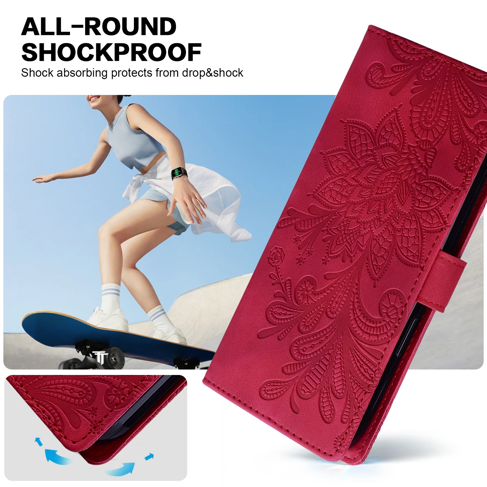 BookCover Hoes Etui Mapje voor Samsung Galaxy A56 - A36  -  Rood   -  Bloem Reliëf