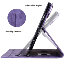 Luxe Bescherm-Etui Hoes Map voor iPad Mini 6 - Mini 7   -    Bloemen en Kat -  Paars
