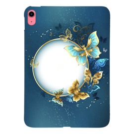 TPU Flex Bescherm- Hoes Cover Skin voor iPad 10   -  Vlinders - Blauw-Goud