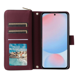 9-Pas Boek-Cover Portemonnee Etui Hoes voor Samsung Galaxy A57   -  Rood