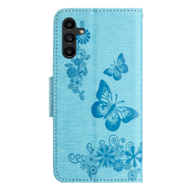 PU BookCover Hoes Etui voor Samsung Galaxy S24    Blauw  -  Vlinders