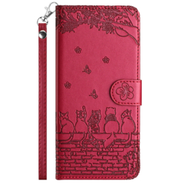 BookCover Hoes Etui voor Google Pixel 9 - 9 PRO -   Rood  - Katten op muurtje - Reliëf