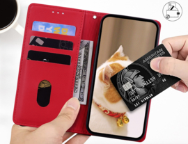 BookCover Hoes Etui voor Apple iPhone 16e -  Rood  -  Cartoon Cats - Kat - Reliëf