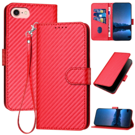 Luxe BookCover Hoes Etui voor iPhone SE 4 - 2024     Rood - Carbon