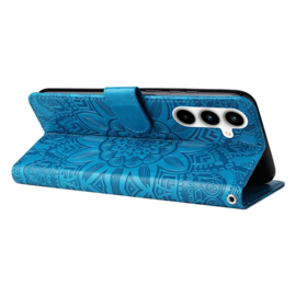 BookCover Hoes Etui voor Samsung Galaxy A35  -  Blauw - Bloem-Motief in Reliëf