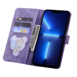 BookCover Hoes Etui voor Apple iPhone 17 PRO -  Paars - Bloemen Kat - Reliëf