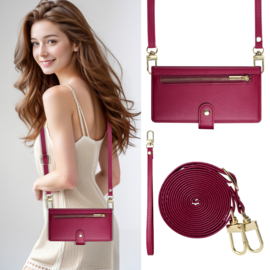 Luxe Portemonnee - Etui  Hoes Tas voor Google Pixel 9 - 9 Pro - 10 - 10 Pro  -  Met Schouder - Draagkoord -  Rood