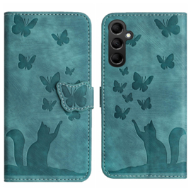 BookCover Hoes Etui voor Samsung Galaxy A56 - A36  -  Vlinders en Kat  - Groen  - Reliëf