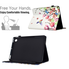 Luxe Bescherm-Etui Hoes Map voor Samsung Galaxy Tab A9 Plus  - 11    "Kolibrie Vlinder"   Wit