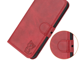 Luxe BookCover Hoes Etui voor Apple iPhone 16e   -  Cartoon Cats  -  Rood   - Reliëf