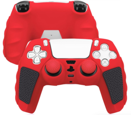 Grip Silicone Hoes / Skin voor Playstation 5 PS5 DualSense Controller  -  Zwart - Rood  -   V3