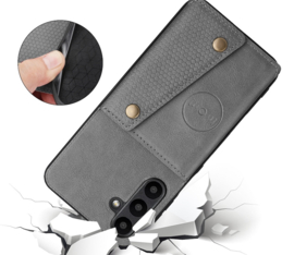 PU Bescherm-Hoes Cover met 4 Pas-vak voor Samsung Galaxy A57  - Grijs