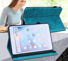 Bescherm-Etui Hoes Map voor Samsung Galaxy Tab A9 Plus - 11 -   Bloem Reliëf - Groen/Blauw