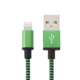 Luxe Metalen Lightning Oplader - Data USB Kabel voor iPhone - iPad  200cm. Zwart-Groen