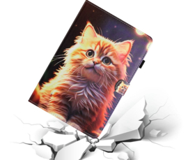 Luxe Bescherm-Etui Hoes Map voor iPad Mini 6 - Mini 7   -  Kitten   -  Blauw - Oranje