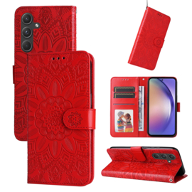 BookCover Hoes Etui voor Samsung Galaxy A55  -  Rood - Bloem-Motief in Reliëf