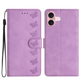 BookCover Hoes Etui voor Apple iPhone 17  -  Vlinders   -  Paars   -  Reliëf