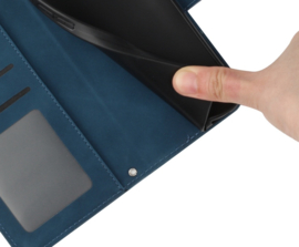 Hoes - Etui - Tas voor Samsung Galaxy A55  - Met Schouder - Draagkoord -  Blauw Zonnebloem Reliëf