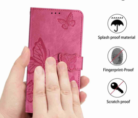 BoekCover Hoes Etui voor Samsung Galaxy A57   Roze  -  Vlinders -  Reliëf
