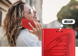 BoekCover Etui Hoes voor Samsung Galaxy S26  -  Rood   -  Vlinder  - Reliëf - v1