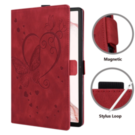 Luxe Bescherm-Etui Hoes Map voor Samsung Galaxy Tab S9 FE  - S10 FE-  10.9"  -    Hart en Vlinder  - Rood
