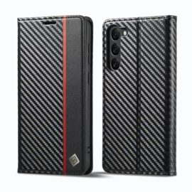 Luxe BookCover Hoes Etui voor Samsung Galaxy S23 + PLUS -  Zwart Rood Carbon