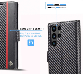 Luxe BookCover Hoes Etui voor Samsung Galaxy S24 ULTRA  -  Zwart Rood Carbon