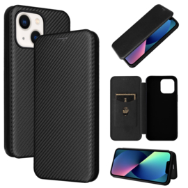 Slim Carbon  Cover Hoes Etui voor iPhone 13 - 14    Zwart - Carbon