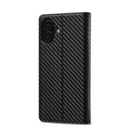 Luxe BookCover Hoes Etui voor iPhone 16  -  Zwart-Rood-Carbon