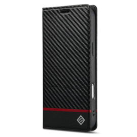 Luxe BoekCover Hoes Etui voor Apple iPhone 17 PRO -   Zwart   -  Rood  -  Carbon *V2