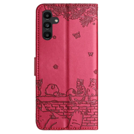 BookCover Hoes Etui voor Samsung Galaxy S26 PLUS  -  Rood  - Katten op Muurtje - Reliëf