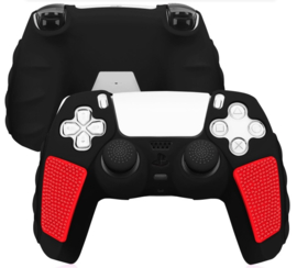 Grip Silicone Hoes / Skin met 4 Thumb Grips voor Playstation 5 PS5 DualSense Controller  -  Zwart - Rood  -   V3