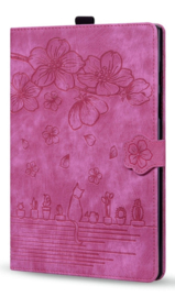 Luxe Bescherm-Etui Hoes Map voor iPad Mini 6 - Mini 7   -    Bloemen en Kat -  Roze