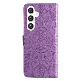 BookCover Hoes Etui voor Samsung Galaxy S24 - S25   Paars - Bloem-Motief in Reliëf
