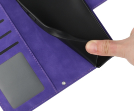 Hoes - Etui - Tas voor Samsung Galaxy A37 - A36  -  A56   Met Schouder - Draagkoord -  Blauw -  Zonnebloem Reliëf