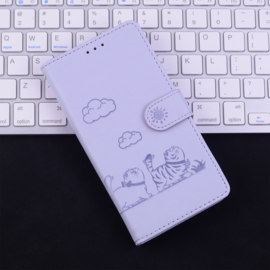 BookCover Hoes Etui voor Samsung Galaxy A06 - A07  -  Cartoon Cats  - Paars   - Reliëf