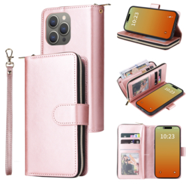 Luxe BookCover - 9 Cards - Wallet Etui voor iPhone 15 Pro Max  -  Roze