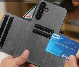 PU Bescherm-Hoes Cover met 4 Pas-vak voor Samsung Galaxy A37 - A36 - A56  - Zwart