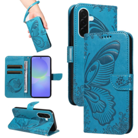 BoekCover Hoes Etui voor Samsung Galaxy A37 - A36 - A56  -  Vlinders -  Blauw - V1*