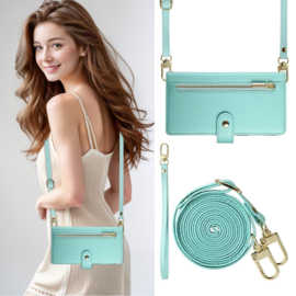 Luxe Portemonnee - Etui  Hoes Tas voor Samsung Galaxy S26   - Met Schouder - Draagkoord -  Turquoise