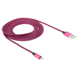 Luxe Metalen Lightning Oplader - Data USB Kabel voor iPhone - iPad  3m  Roze