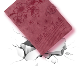 Luxe Bescherm-Etui Hoes Map voor Samsung Galaxy Tab S9 FE  -  S10 FE - 10.9 -    Bloemen en Kat -  Rood