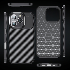 Luxe TPU Carbon  Bescherm-Hoes Cover Skin voor iPhone 16 PRO   -   Zwart